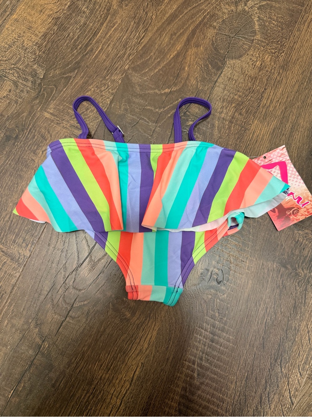 Kanu Surf Girls 2 Piece Rainbow Stripe Bikini Swimsuit Size 4T NWT